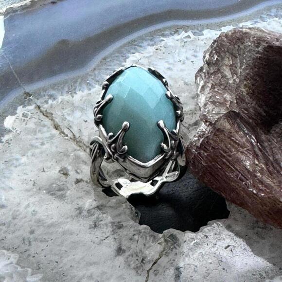 Carolyn Pollack Sterling Faceted Marquise Amazonite Split Shank Size 5 Dome Ring - Picture 5 of 10